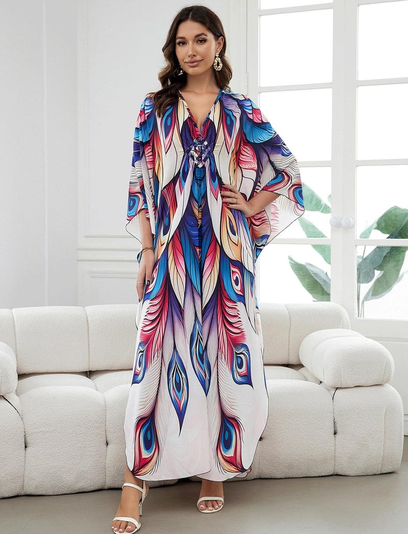 KECVOT Kaftan Dresses for Women Plus Size Batwing Sleeve Caftans Long Bathing Suit Cover Up Maxi Beach Dress Loungewear - Image 5